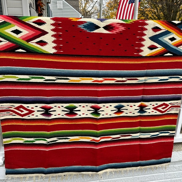 VINTAGE AZTEC SOUTHWEST HAND MADE WOOL RUG - Picture 5 of 6